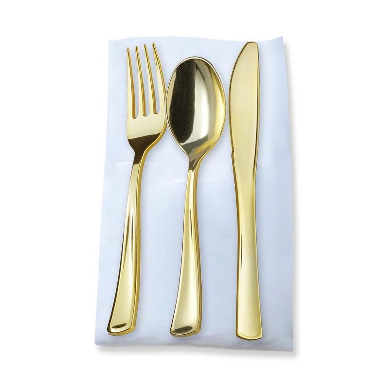 Smarty Had A Party Gold Plastic Cutlery in White Pocket Napkin Set (70 Guests), 2 of 4