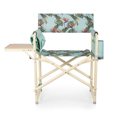 Tropical Foliage Blue Printed Aluminum Camping Chair with Side Table