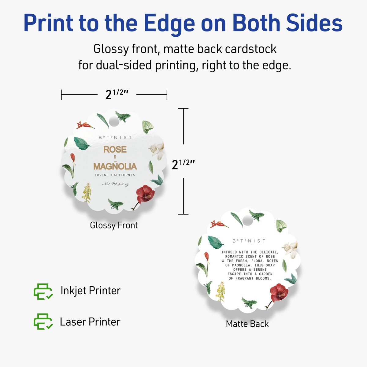 2-1/2" Diameter Round Scalloped Edge, Glossy White Printable Tags - thumbnail 6