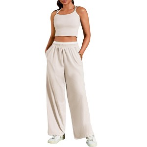 ATHLECHIC Women's Summer 2 Pieces Outfits Tracksuit Crop Camisole and Wide Leg Pants Lounge Sets - 1 of 4