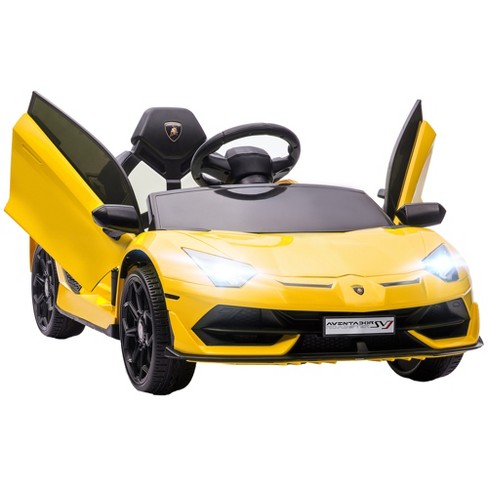 Aosom Lamborghini Aventador 12v Licensed Kids Ride On Car With Scissor Doors Easy Transport Remote Suspension System Horn Music Lights Yellow Target