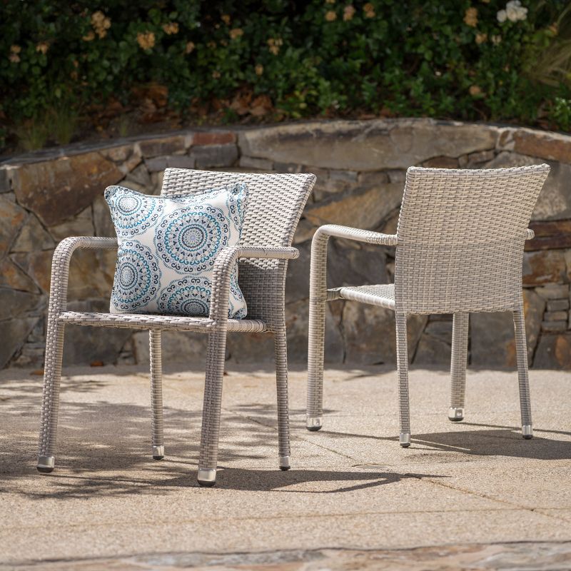 Dover 2pk Wicker Armed Stacking Chairs - Chateau Gray - Christopher Knight Home, 3 of 6