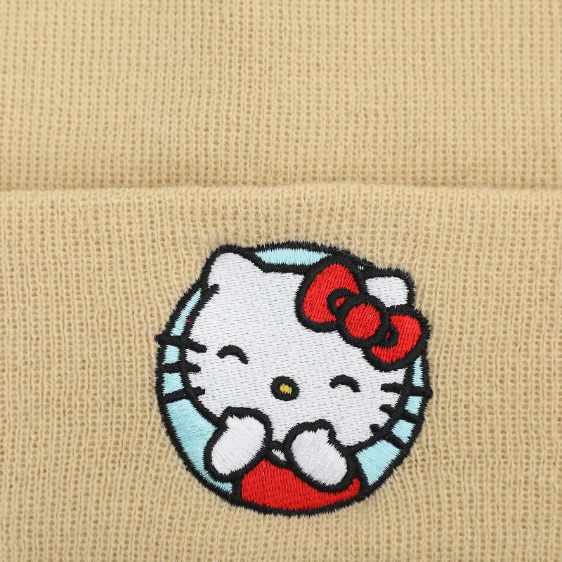 Hello Kitty Blue Circle Embroidered Khaki Cuff Beanie, 2 of 5