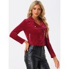 Allegra K Women's Velvet Zipper Lapel Collar Moto Biker Jacket - image 2 of 4