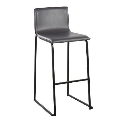 Mara Black Steel and Grey Faux Leather Barstools, Set of 2