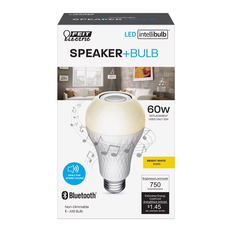 Feit Electric A19 E26 (Medium) LED Speaker Bulb Bright White 60 Watt Equivalence 1 pk, 1 of 4
