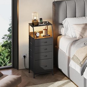 GALAXHERO Night Stand Set of 2 with Charging Station Nightstand with LED Light and 4 Storage Drawers Bedside Tables Wood Shelf Metal Frame 31.9" Tall - 1 of 1
