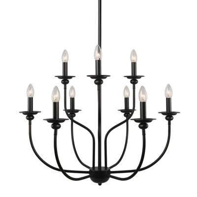 LNC Pict 9-Light 30" Candle Tiered Modern Farmhouse Oversized Chandelier,Matte Black
