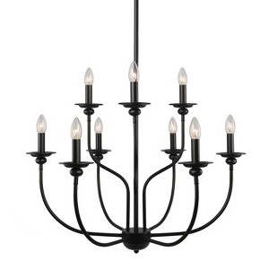 LNC Pict 9-Light 30" Candle Tiered Modern Farmhouse Oversized Chandelier,Matte Black - 1 of 4