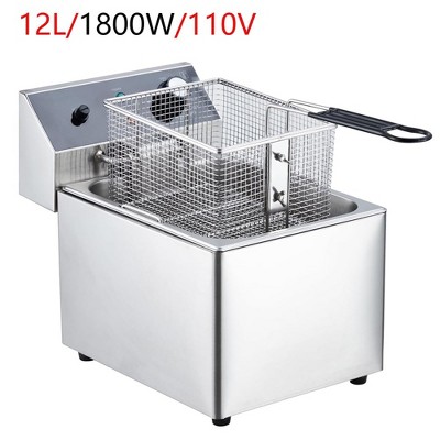 12L Electric Deep Fryer Single Tank Countertop 1800W With Basket & Adjustable Temp