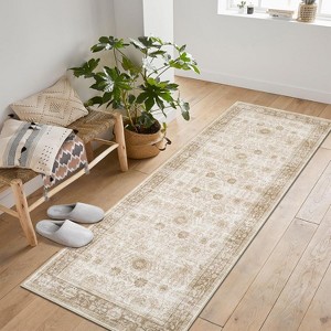 Area Rug Washable Printed Vintage Floral Non Slip Low Pile Rugs Soft Rubber Backed Indoor Bedroom Rugs for Laundry Room - 1 of 4