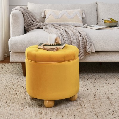 CAVINAS Modern Round-Lid Top Ottoman Bench with Storage,Small Button Tufted Ottoman for Living Room,Bedroom
