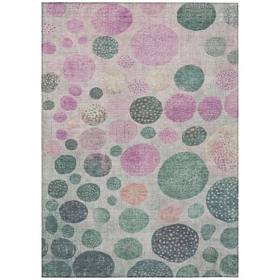 Fern Green And Pink Geometric Washable Indoor Outdoor Area Rug