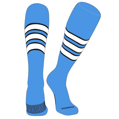 PEAR SOX Striped OTC Baseball, Softball, Football Socks (C) Sky Blue, Black, White