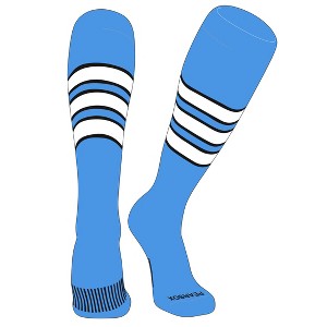 PEAR SOX Striped OTC Baseball, Softball, Football Socks (C) Sky Blue, Black, White - 1 of 3