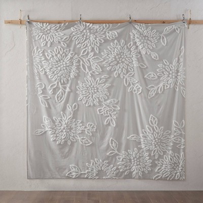 Shabby Chic Grey & White Cotton Chenille Floral Duvet Set - King/Cal King