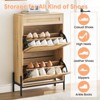 Rattan Slim Shoe Cabinet With 2 Flip Drawers & Adjustable Shelf, Tall Shoe Storage Organizer with Metal Legs,   for Entryway, Entrance, Hallway - 2 of 4