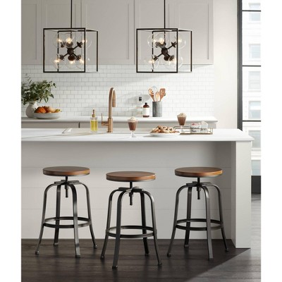 Radin Hammered Bronze 24" Swivel Bar Stool with Adjustable Dark Wood Seat
