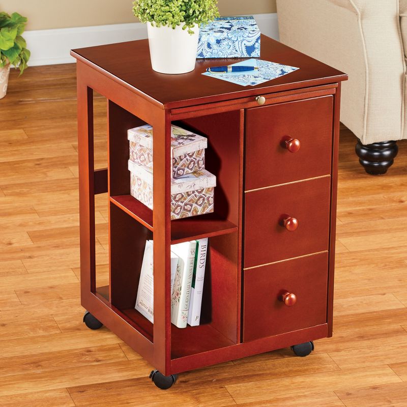 Collections Etc Rich Cherry Finish Rolling Storage Table with Pull Out Table 16 X 16 X 24 N/A, 2 of 7