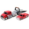 International DuraStar Flatbed Truck and 1987 Chevrolet 1500 Truck w/Bed Cover Red w/Graphics 1/64 Diecast Models by Maisto - 2 of 3