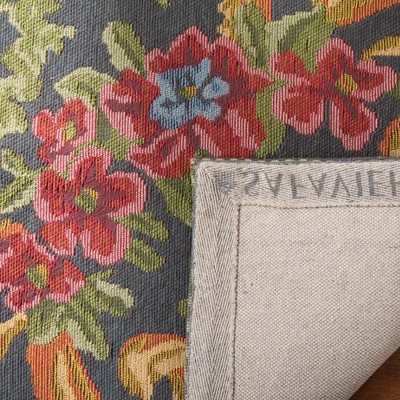 Grey and Rose Floral Synthetic Runner Rug, 2'3" x 8'