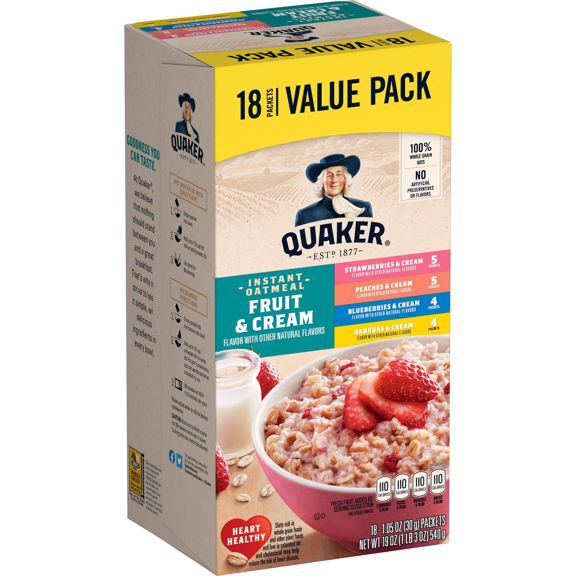 Quaker Instant Fruit and Cream Flavored Oatmeal - 19oz/18ct