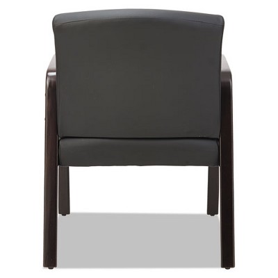 Espresso Black Leather Guest Chair with Wooden Frame