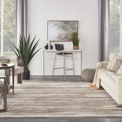 Ivory Grey Abstract Synthetic Rectangular Area Rug 8' x 11'