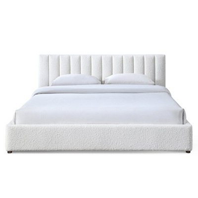 Omax Decor,Jaxon Upholstered Platform King Bed in White Boucle Fabric