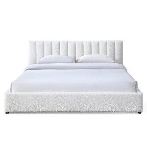 Omax Decor,Jaxon Upholstered Platform King Bed in White Boucle Fabric - 1 of 4