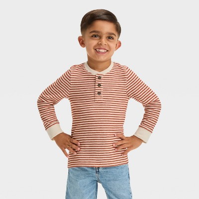 Image of Toddler Boys' Long Sleeve Striped Henley T-Shirt - Cat & Jack™ Orange 3T