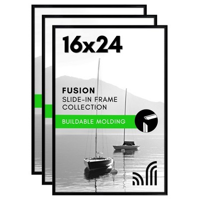 Americanflat 16" x 24" Poster Frame in Black - Set of 3 - 16x24 Frame with Slimline Molding, Plexiglass Cover