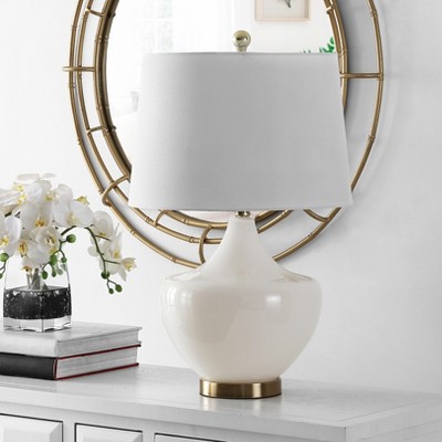 Demra Adjustable White Glass Genie-Style Table Lamp with Gold Base