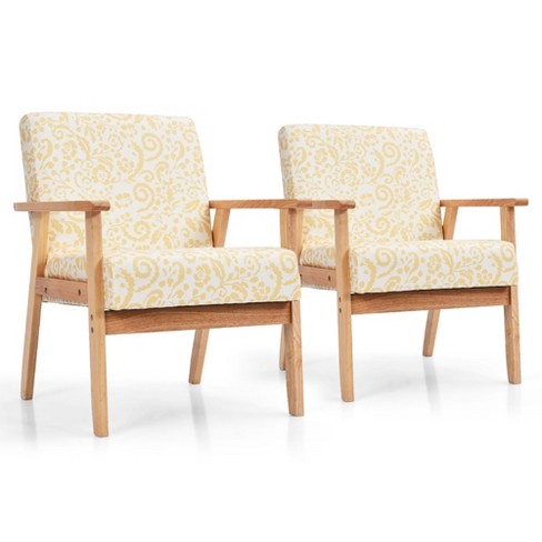 Costway 2PCS Accent Armchair Upholstered Chair Home Office w/ Wooden Frame White/Blue/Yellow - image 1 of 4