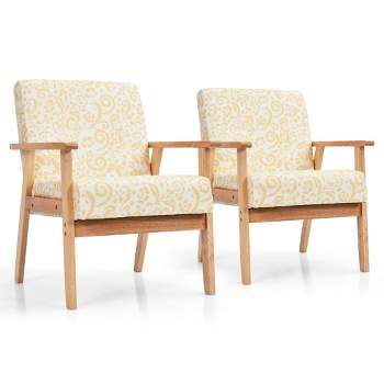 Costway 2PCS Accent Armchair Upholstered Chair Home Office w/ Wooden Frame White/Blue/Yellow