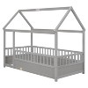 Okak Twin Floor Bed for Toddlers & Kids with Playful House Headboard - Safety Fences, Low-Profile Bed Frame for Nursery to Big Kids Room - 2 of 4