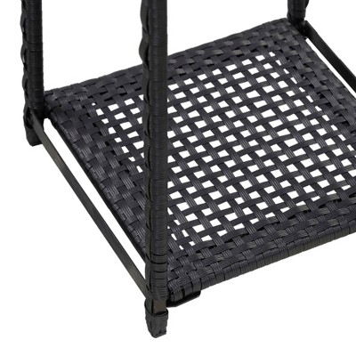 Black Poly Rattan 3-Tier Lean To Shelving Unit