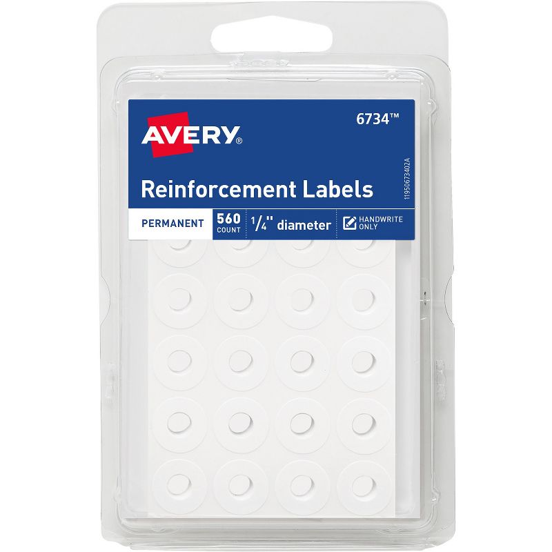 Avery Permanent Reinforcment labels 1/4" Dia 560/PK White 06734, 1 of 5