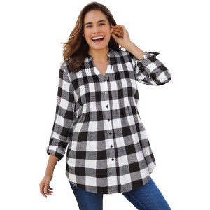 Woman Within Pintucked Flannel Shirt - 1 of 4