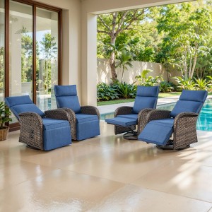 Belord Outdoor Swivel Recliner Chairs Set of 4, Brown Wicker Recliner Patio Swivel Chair with Adjustable Reclining Back and Lifting Footrest - 1 of 4