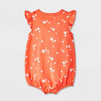 Baby Girls' Printed Ruffle Romper - Cat & Jack™ Orange 0-3M