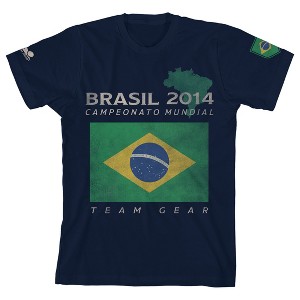 Team Gear Vintage Brazil Champions 2014 Youth Navy Crew Neck Short Sleeve T-shirt-Medium - 1 of 4