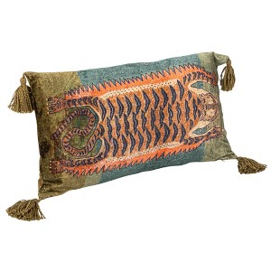 Storied Home Cotton Velvet Blend Tiger Lumbar Pillow with Tassels, Multicolor - 1 of 4