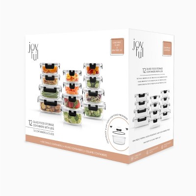 JoyFul 24-Piece Clear and Black Glass Meal Prep Containers Set