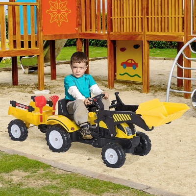 Yellow Pedal-Controlled Kids Ride-On Excavator with Trailer