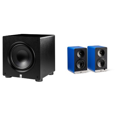 Elac DCB41-BL - Debut ConneX 4.5" Powered Speakers - Blue, Pair and Elac PS350-BK - Varro Premium 12" 350 Watt Powered Subwoofer with Auto-EQ