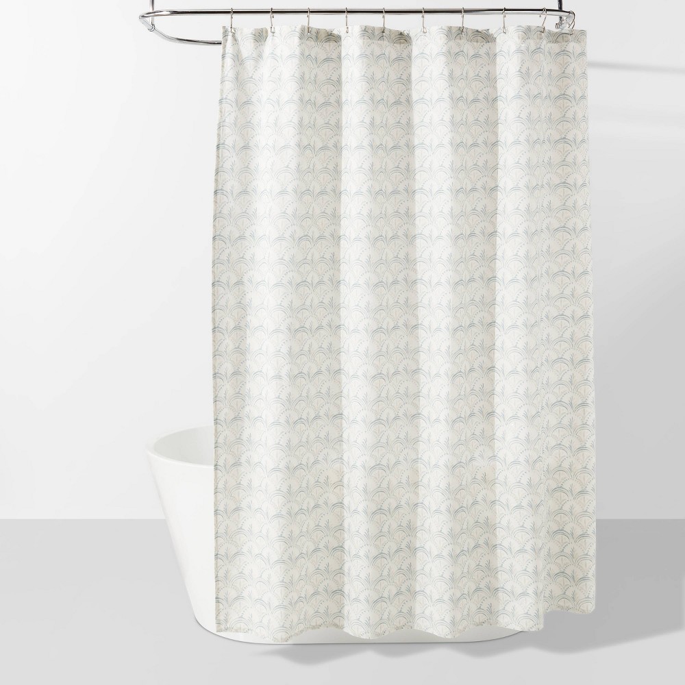 Photos - Shower Curtain Block Print Scallop  Aqua Blue - Threshold™