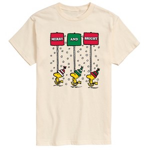 Men's - Peanuts - Woodstock Merry and Bright Holiday Signs Short Sleeve Graphic T-Shirt - 1 of 4