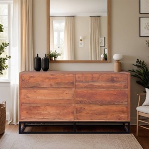 The Urban Port Wooden Dresser Or Display Unit with Metal Base Brown/Black: Mid-Century Modern, 6-Drawer Storage - 1 of 4