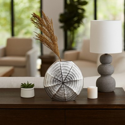 Modern Metal Shell-Patterned Vase Perfect for Home, Office, Bedroom, or Table Decor - Contemporary House Centerpiece That Reflects Style - 14" Silver